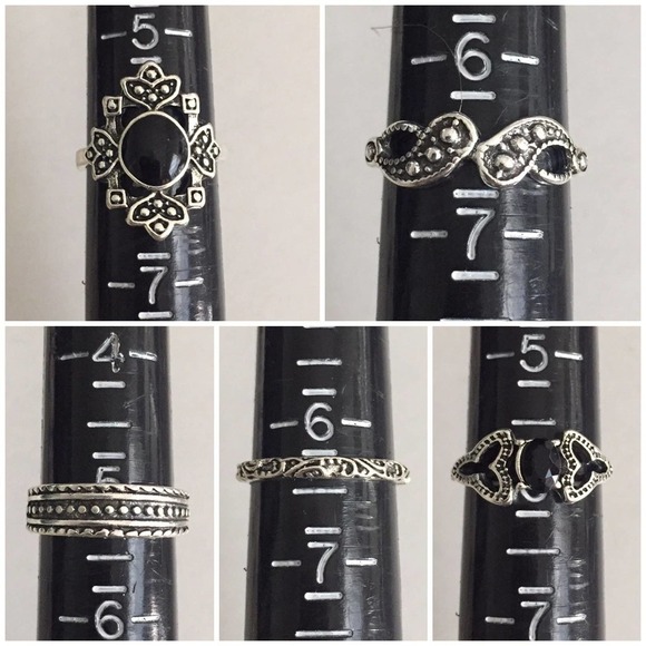 15 Piece Dark Floral Midi Ring Set - Picture 6 of 9